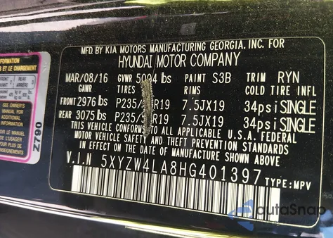 2017 Hyundai Santa Fe Sport 2.0T Ultimate из США, поврежденный, VIN 5XYZW4LA8HG401397